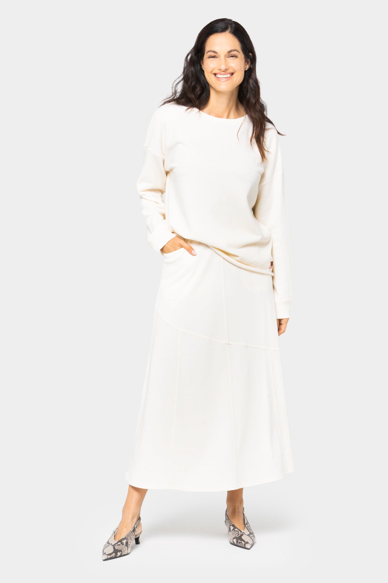 French Terry Pull-On Seamed Skirt