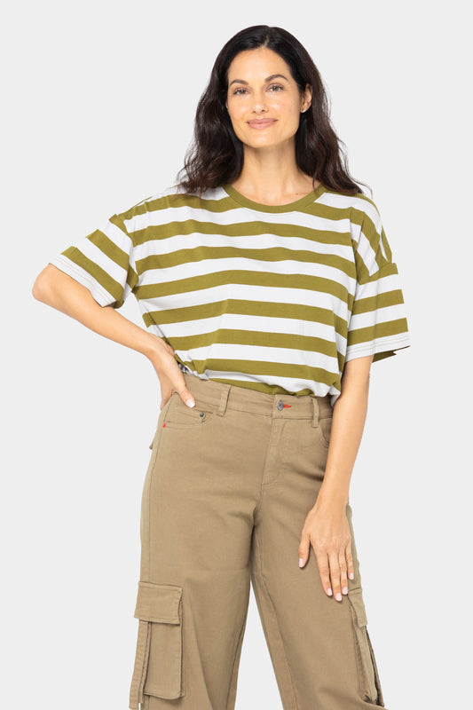 Striped Cotton Short Sleeve Boxy Tee