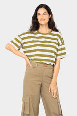 Striped Cotton Short Sleeve Boxy Tee