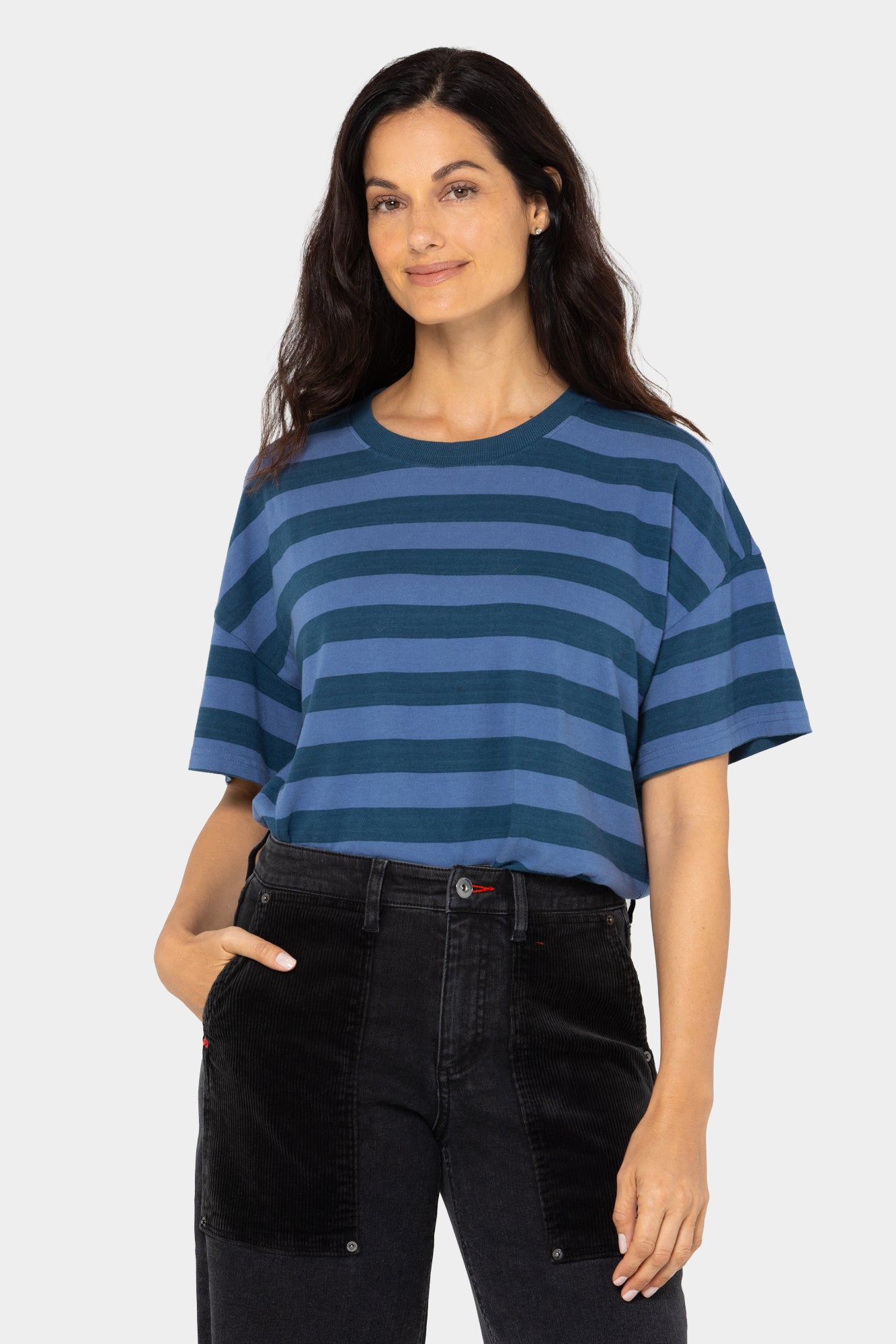 Striped Cotton Short Sleeve Boxy Tee