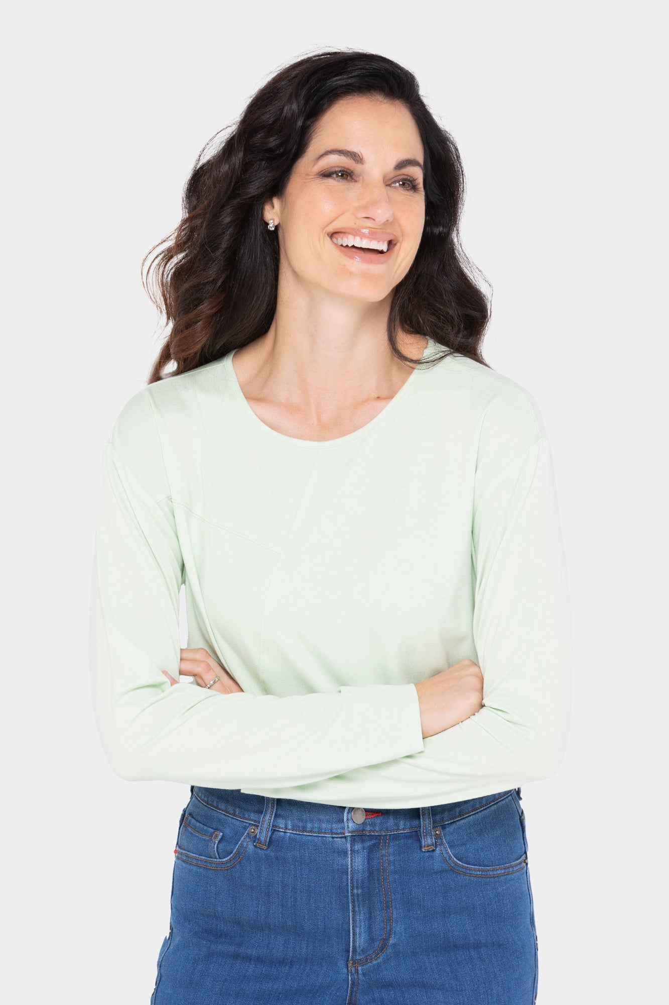 Asymmetrical Stitch Detail Long-Sleeve High Low Top