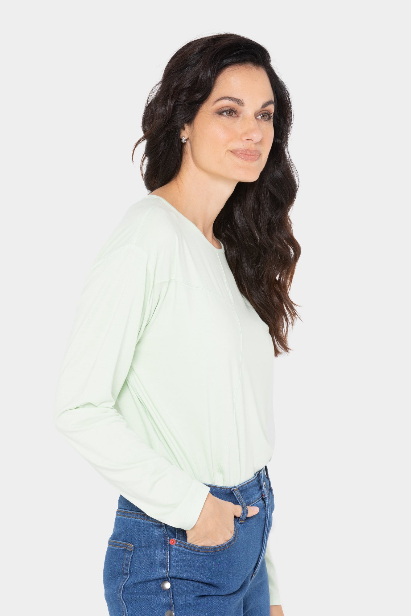 Asymmetrical Stitch Detail Long-Sleeve High Low Top