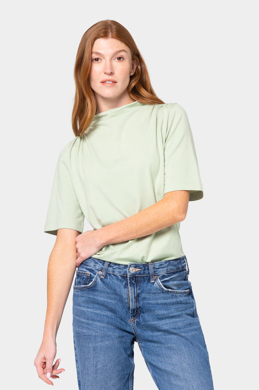 Shirred Shoulder Funnel Neck Tee