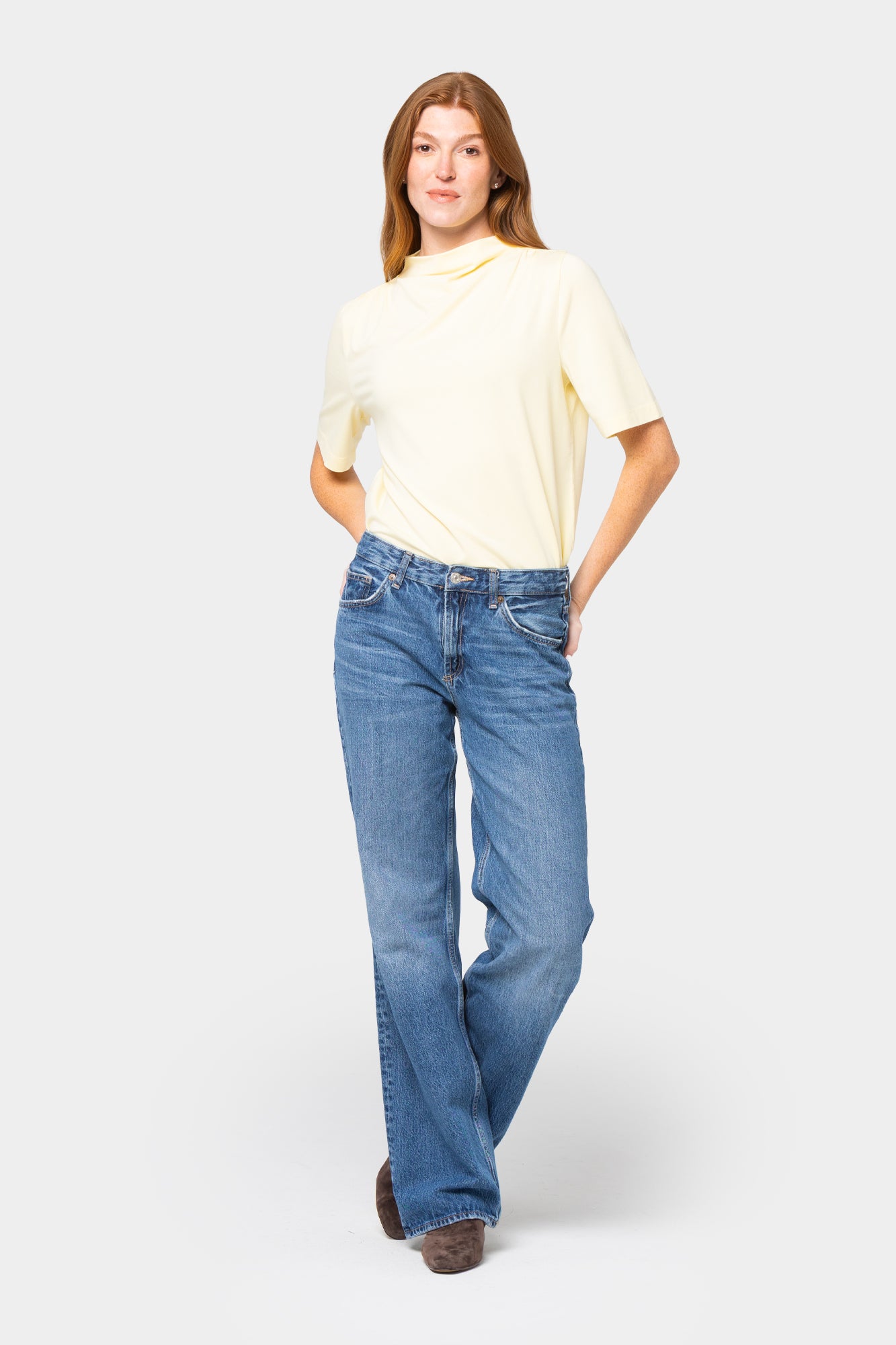 Shirred Shoulder Funnel Neck Tee