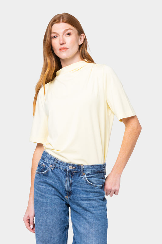 Shirred Shoulder Funnel Neck Tee