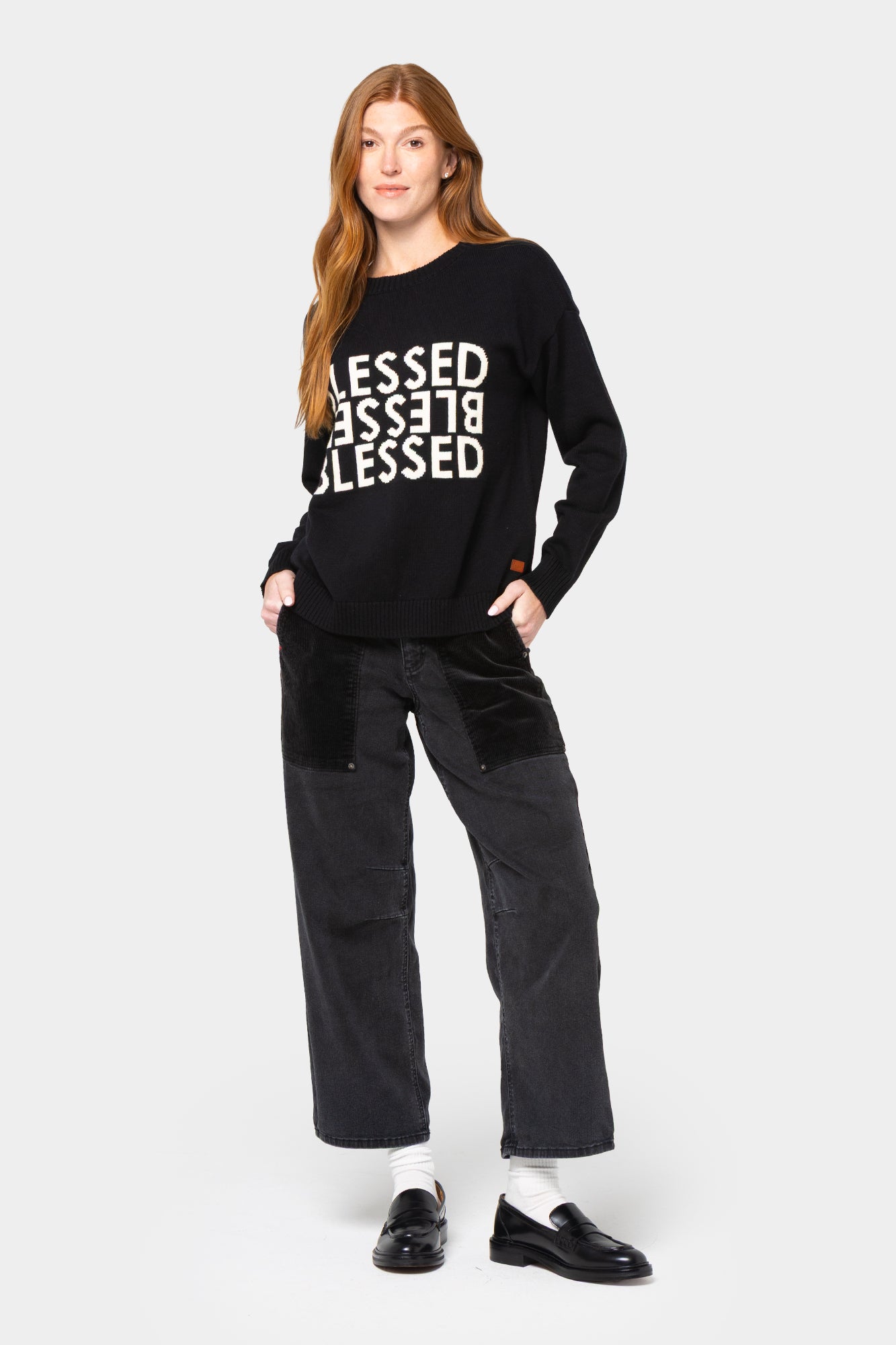 Cotton Motif Crew Neck Sweater