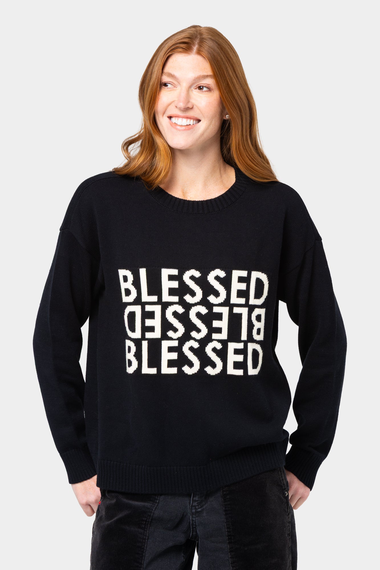 Cotton Motif Crew Neck Sweater