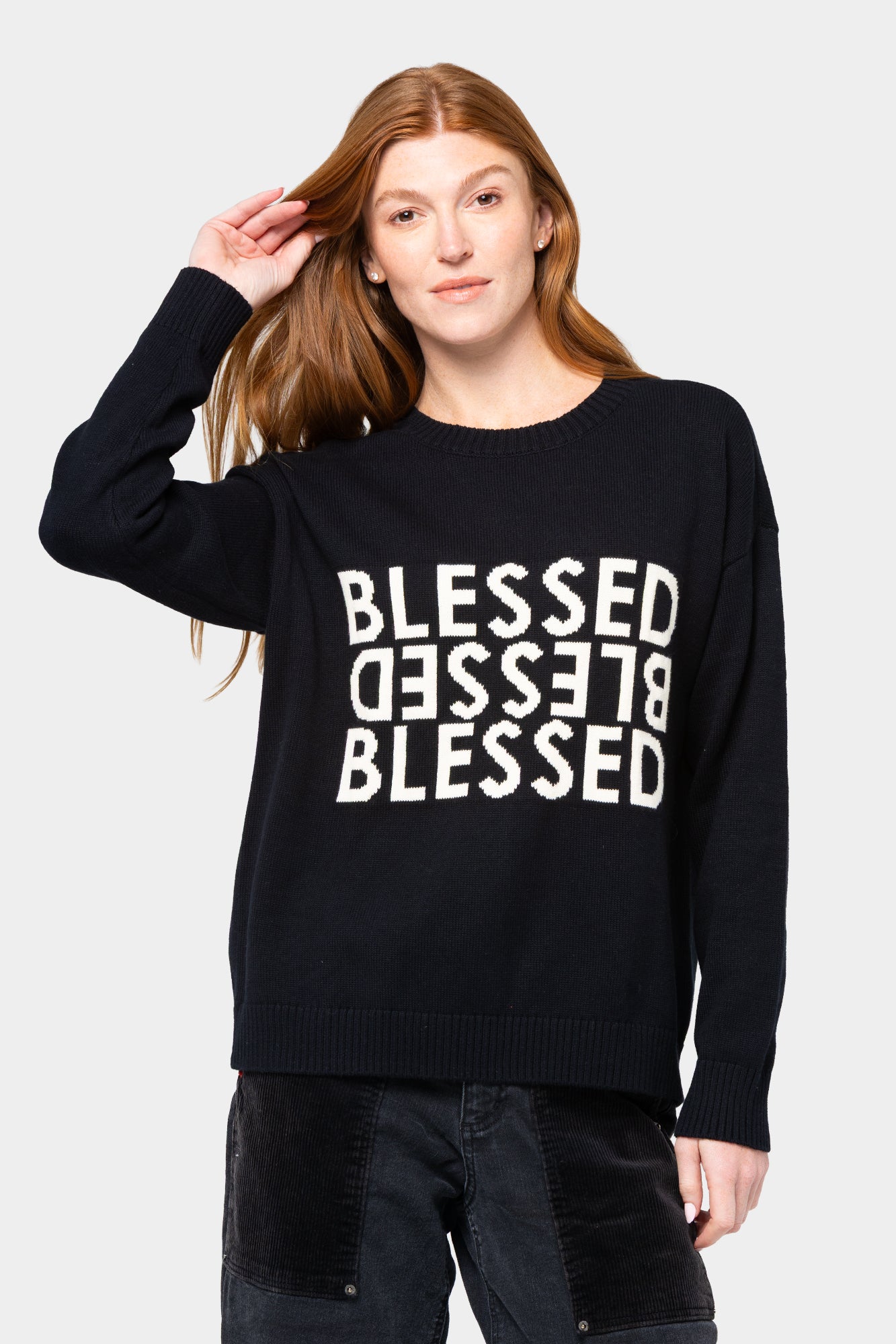 Cotton Motif Crew Neck Sweater