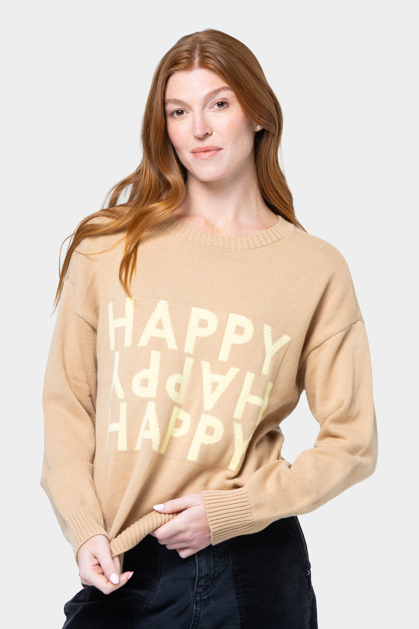 Cotton Motif Crew Neck Sweater