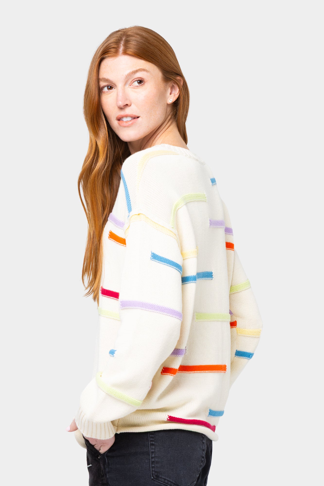 Cotton Novelty Stitch Crew Neck Sweater