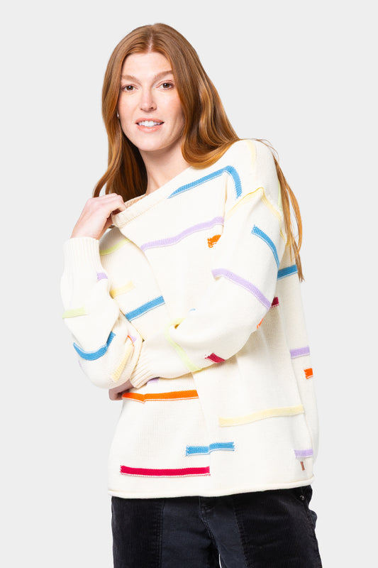 Cotton Novelty Stitch Crew Neck Sweater