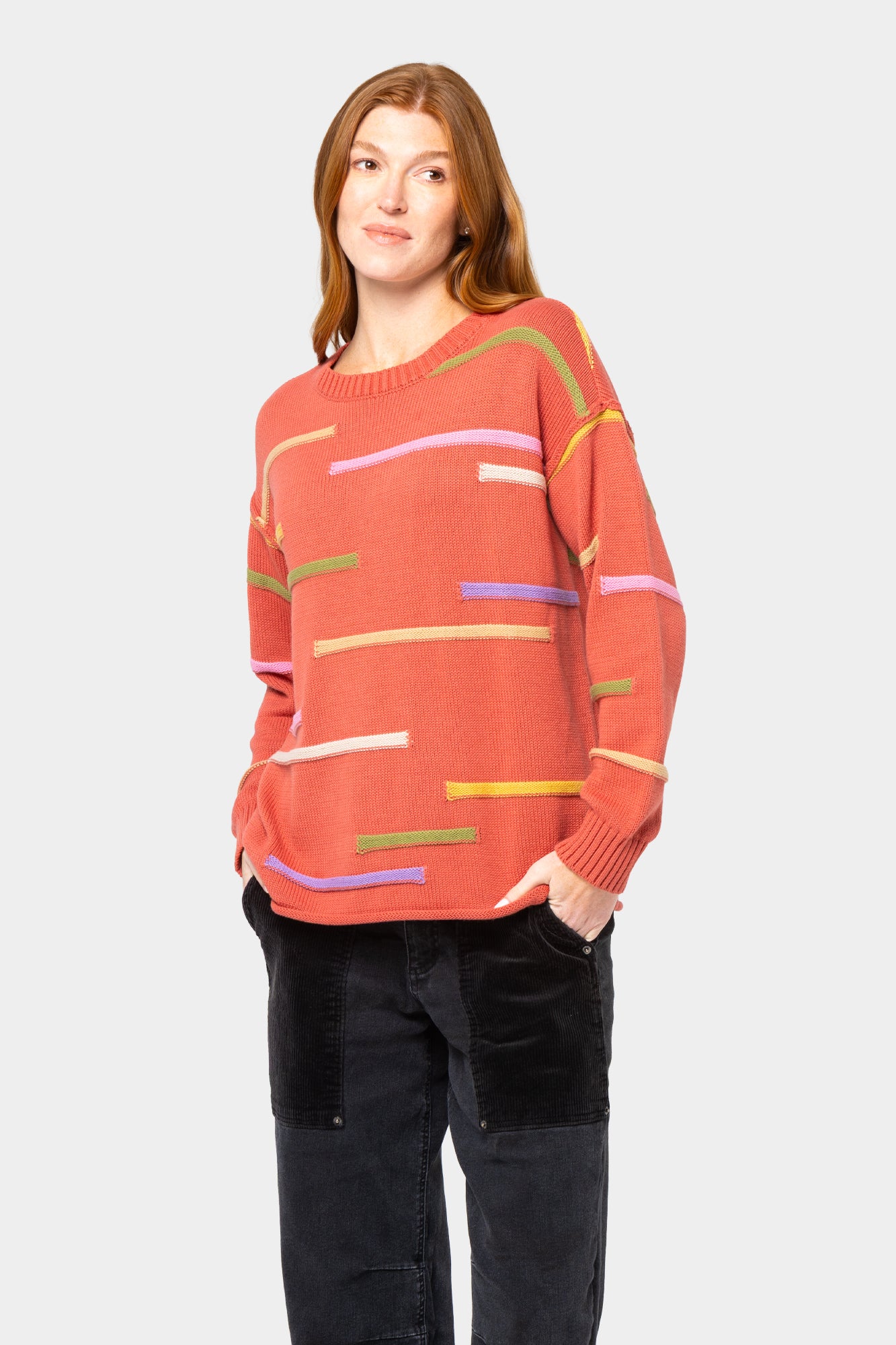 Cotton Novelty Stitch Crew Neck Sweater