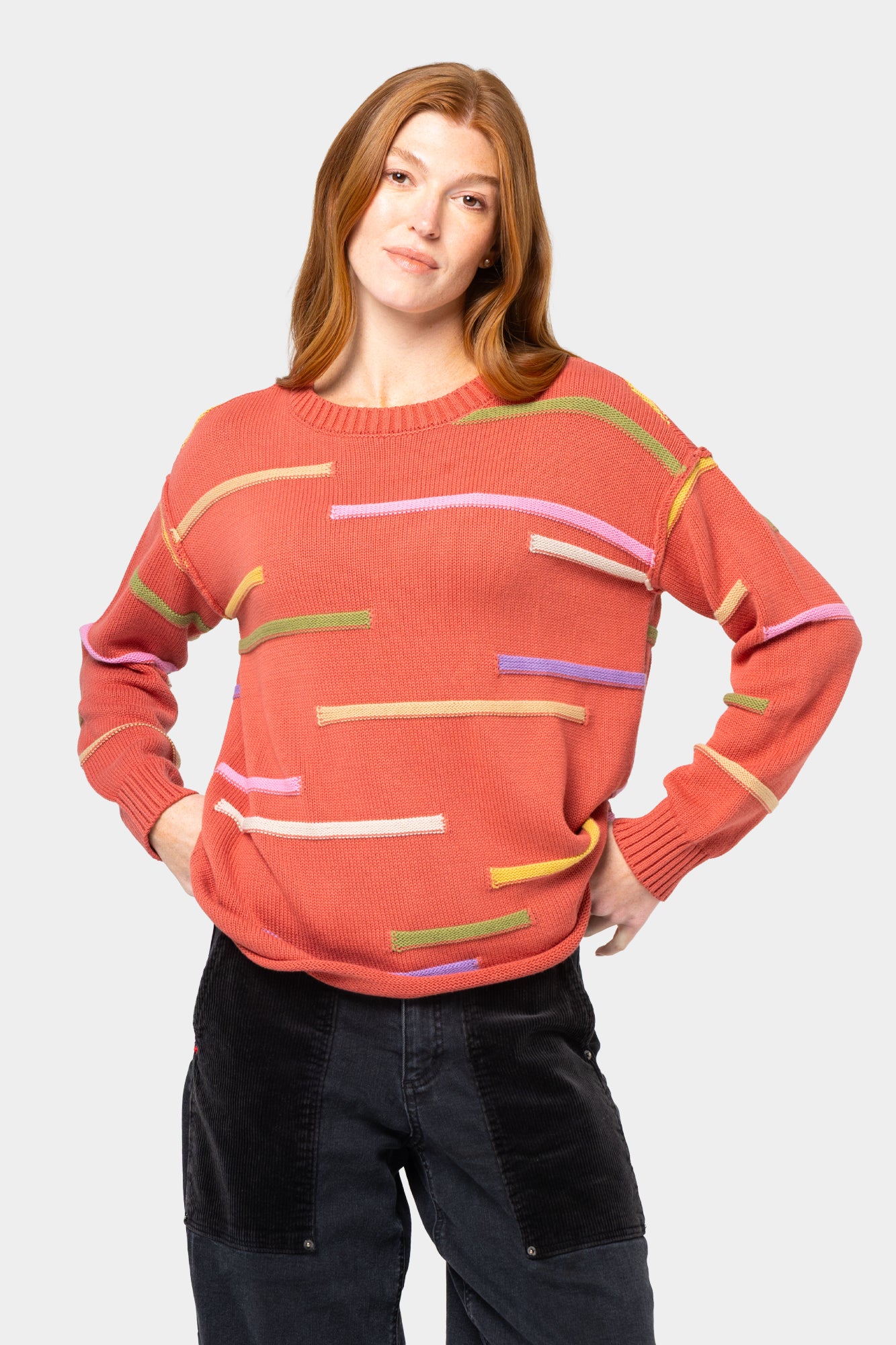 Cotton Novelty Stitch Crew Neck Sweater