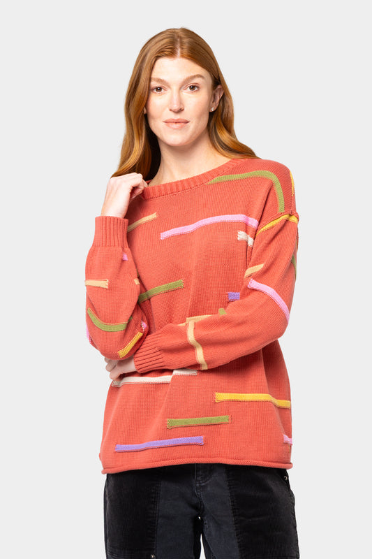 Cotton Novelty Stitch Crew Neck Sweater