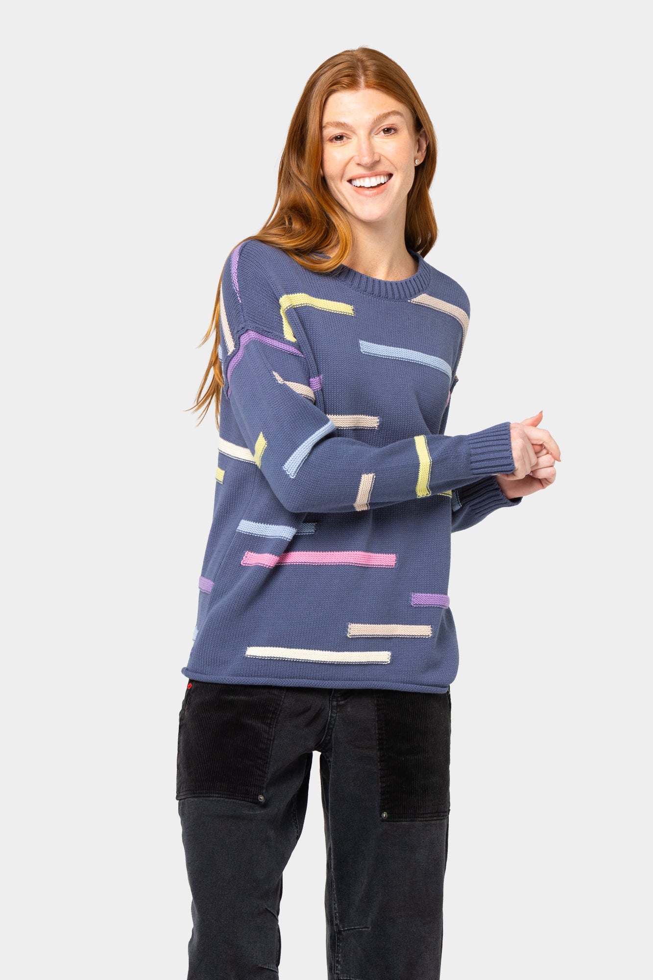 Cotton Novelty Stitch Crew Neck Sweater