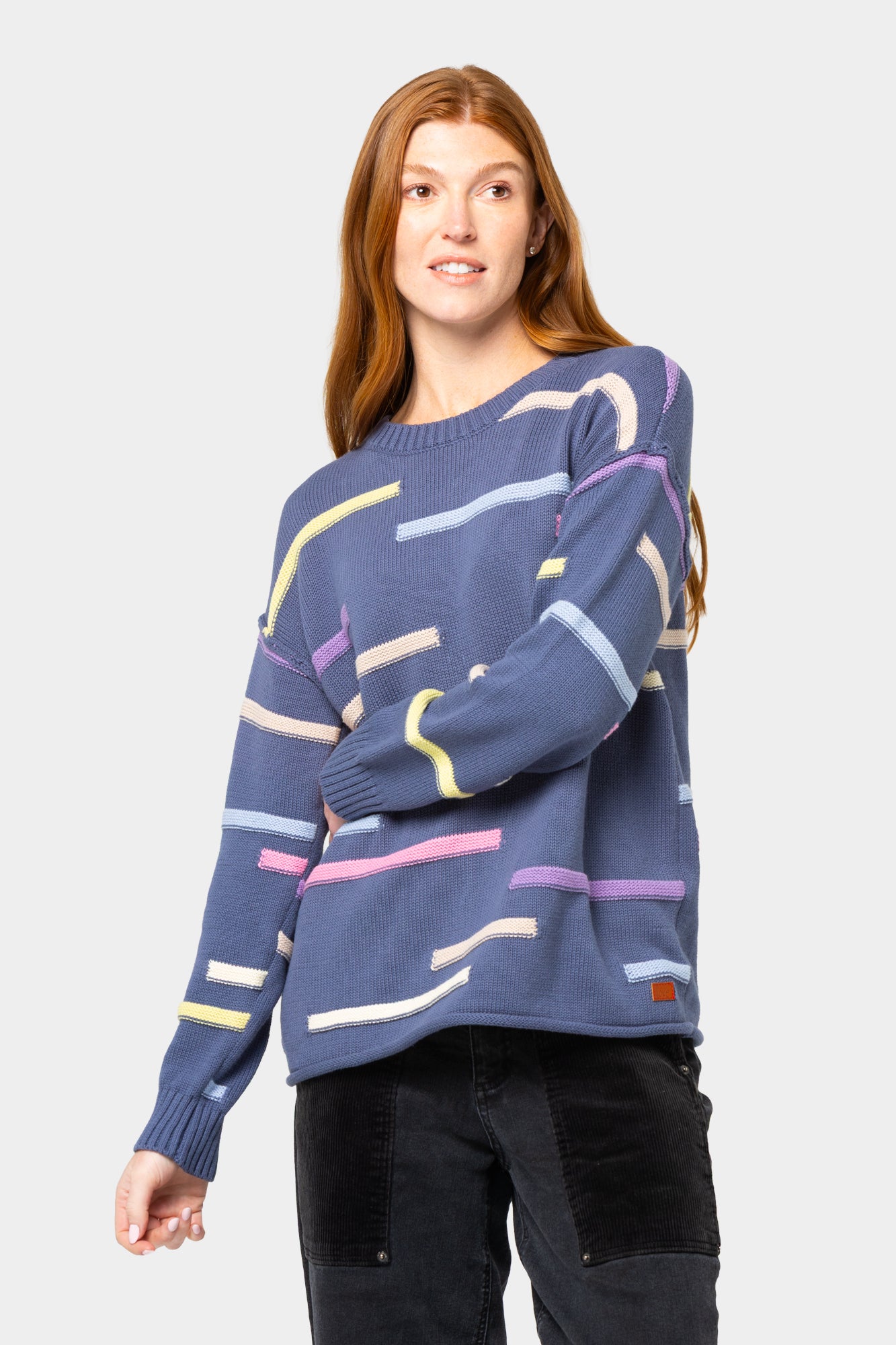 Cotton Novelty Stitch Crew Neck Sweater