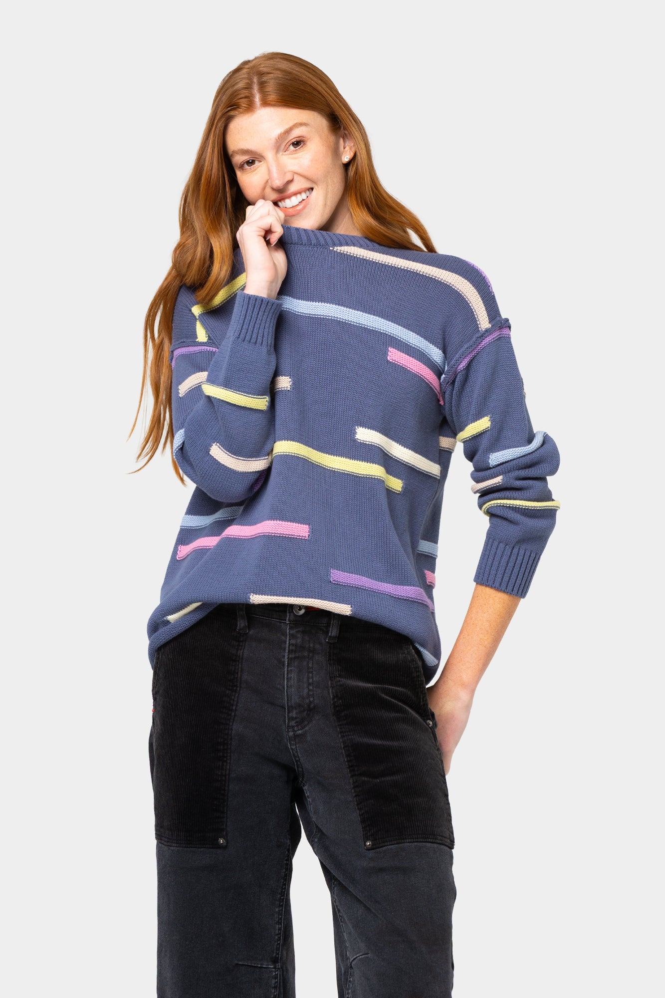 Cotton Novelty Stitch Crew Neck Sweater