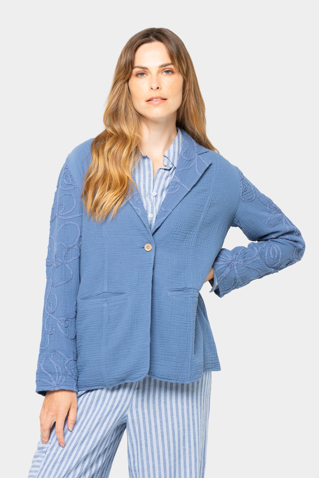 Boheme 100% Cotton Gauze Blazer with Embroidery