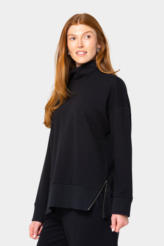 French Terry Turtleneck Top with Size Zip