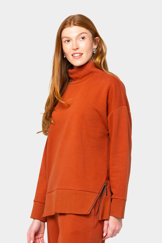 French Terry Turtleneck Top with Size Zip