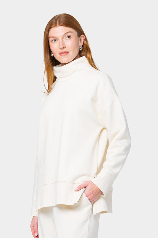 French Terry Turtleneck Top with Size Zip