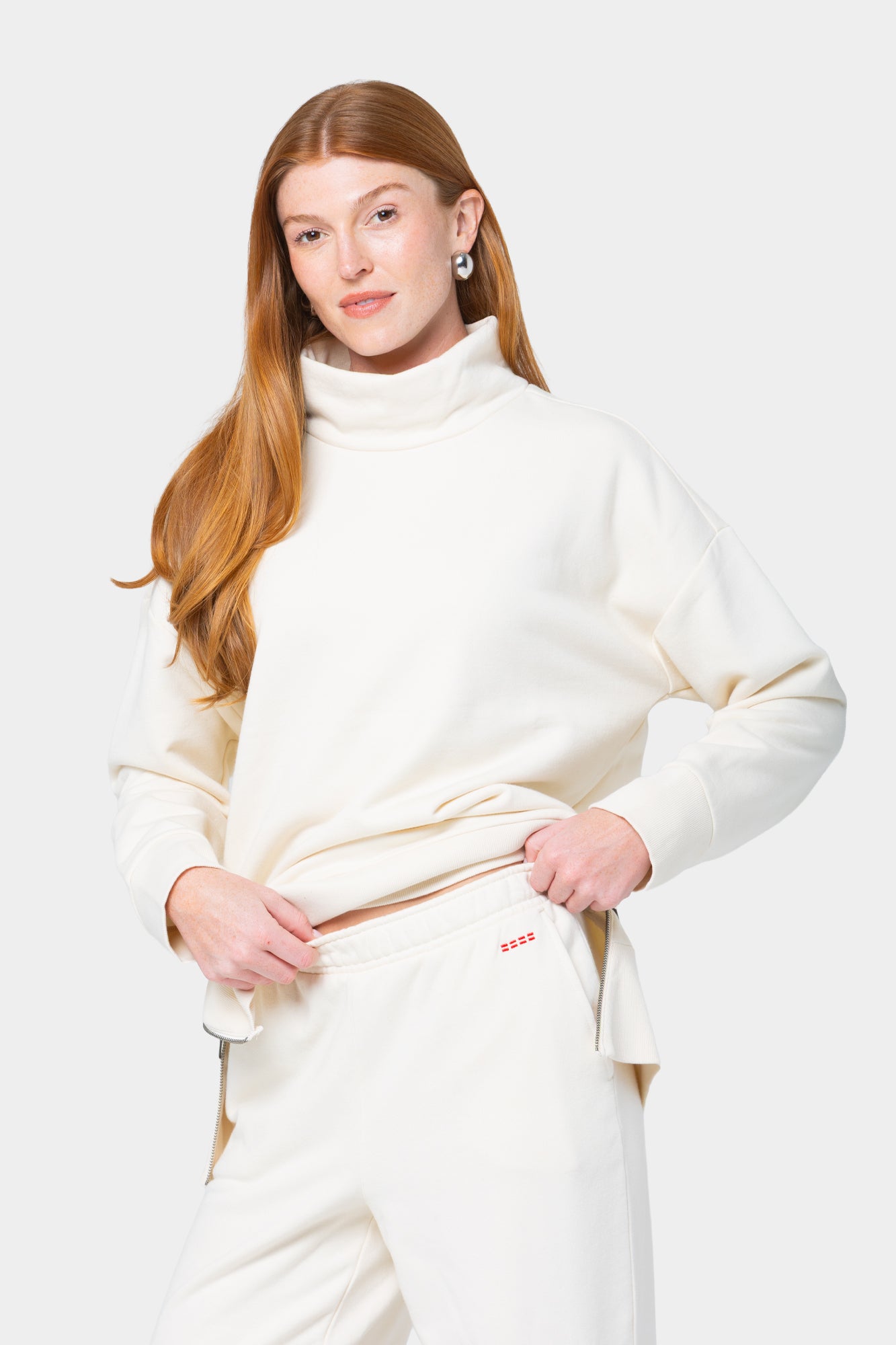 French Terry Turtleneck Top with Size Zip