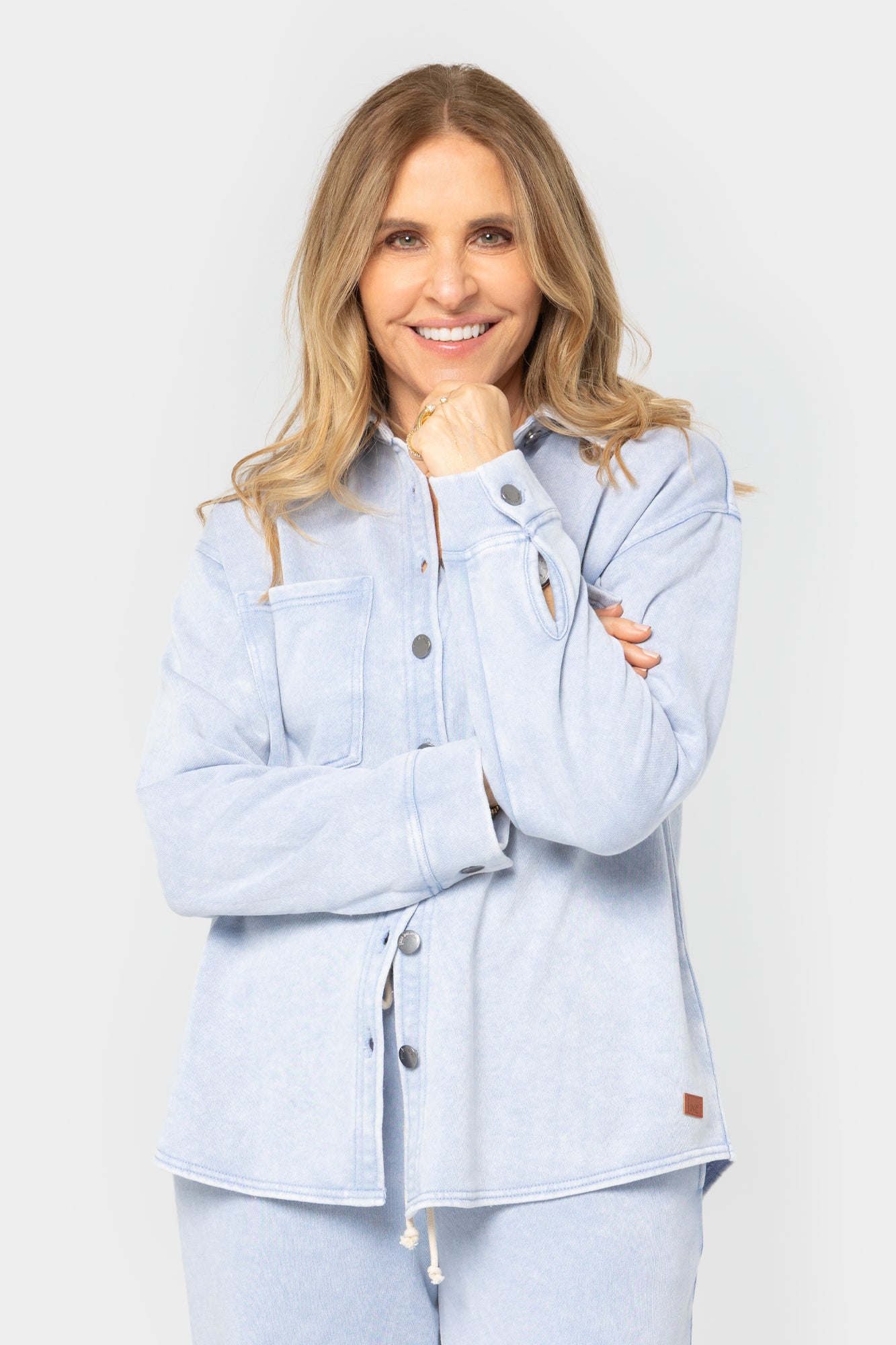 Knit Indigo Button Front Long Sleeve Shirt