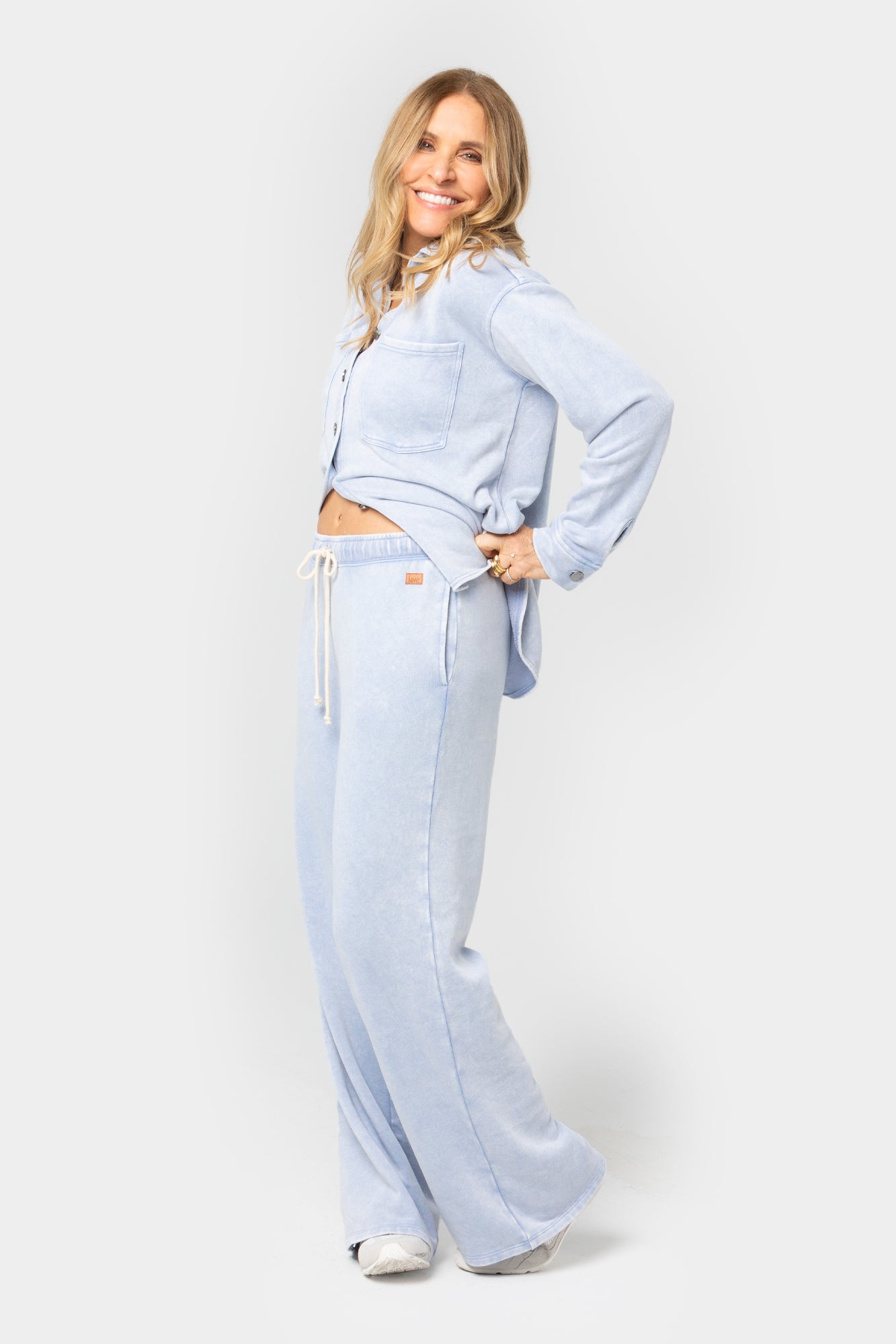 Knit Indigo Wash Full Length Pants