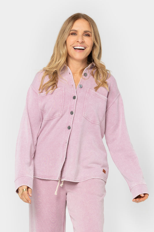 Knit Indigo Button Front Long Sleeve Shirt