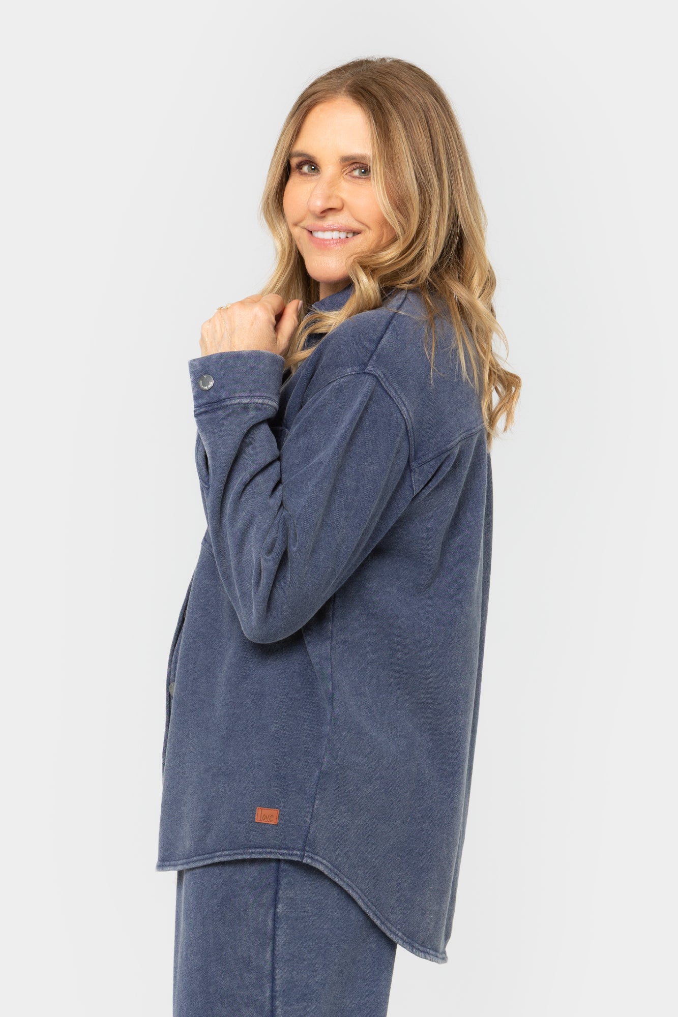 Knit Indigo Button Front Long Sleeve Shirt