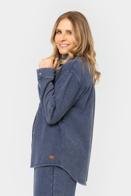 Knit Indigo Button Front Long Sleeve Shirt