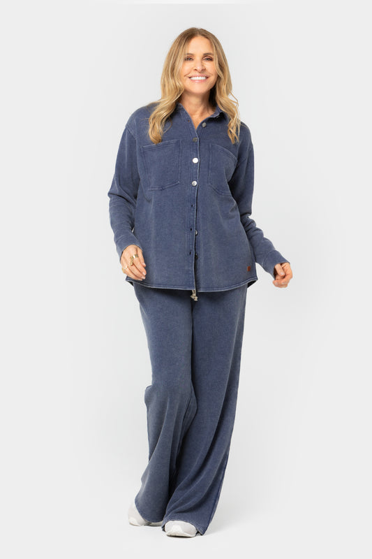 Knit Indigo Wash Full Length Pants