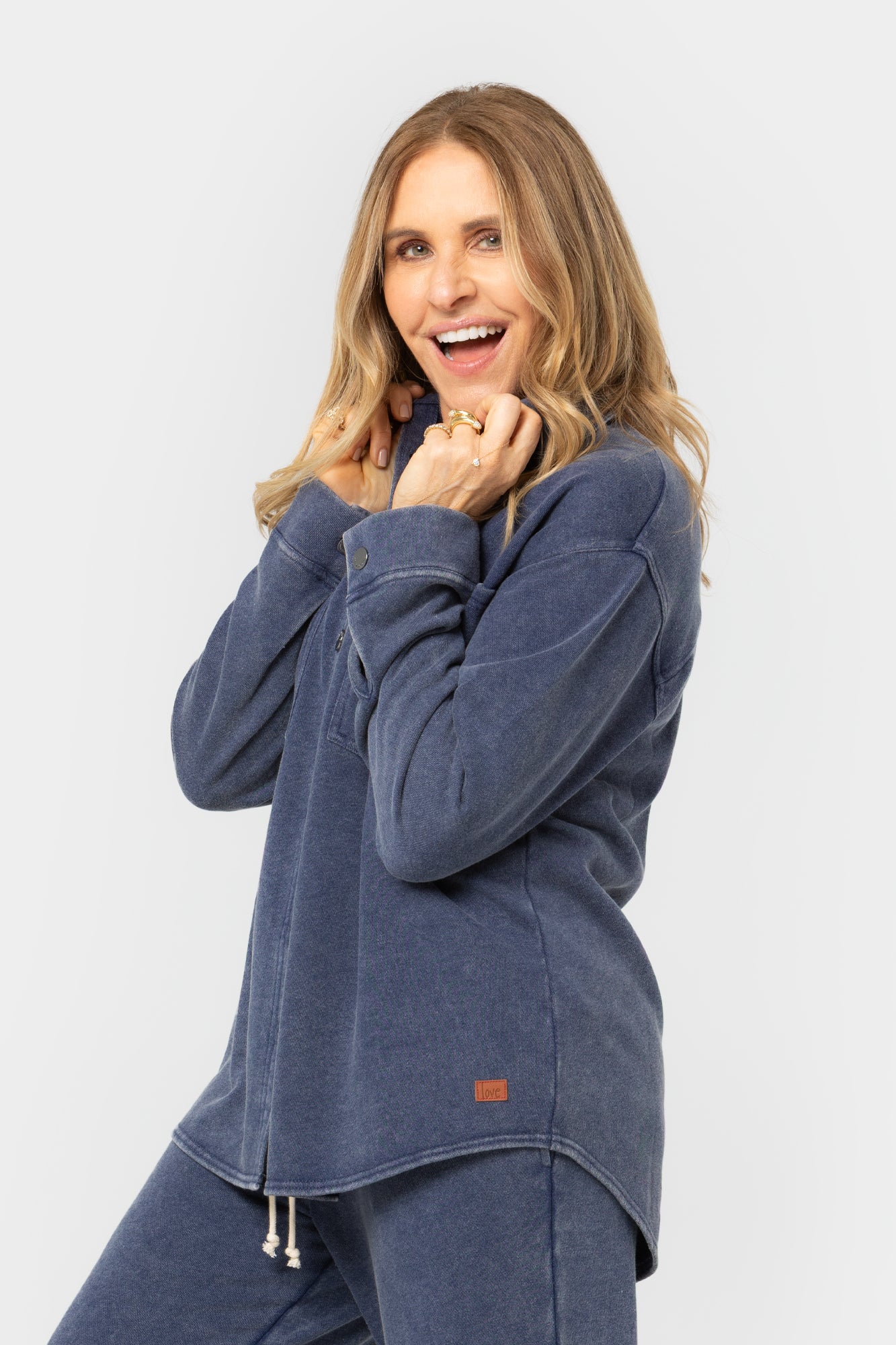 Knit Indigo Button Front Long Sleeve Shirt