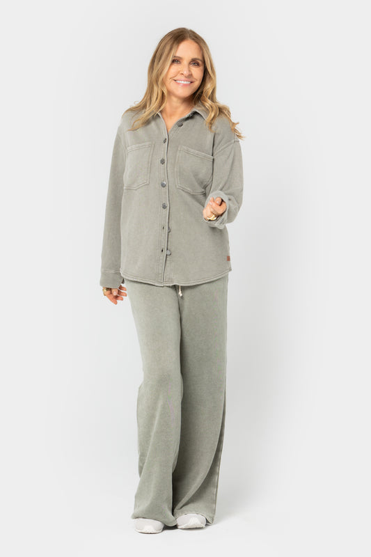 Knit Indigo Wash Full Length Pants