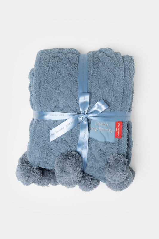 Pom Pom Cable Knit Blanket