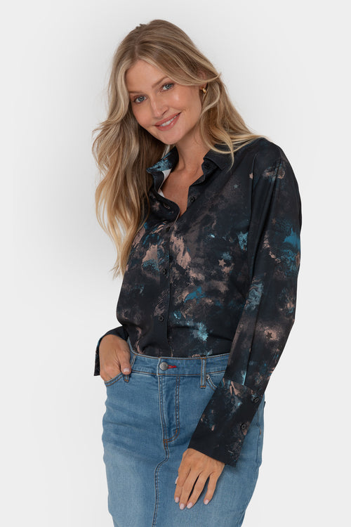 button-front drama blouse
