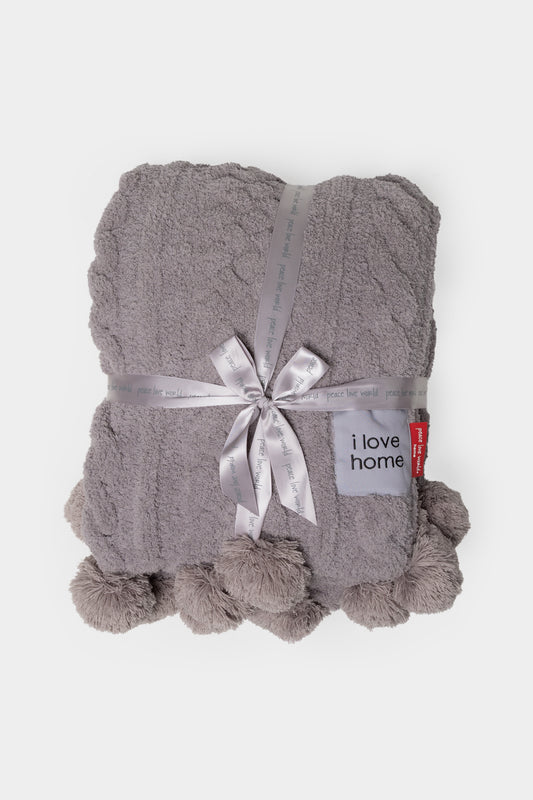 Pom Pom Cable Knit Blanket