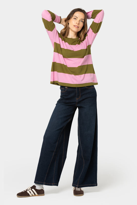 Full Length Wide Leg Denim Pant with Gusset