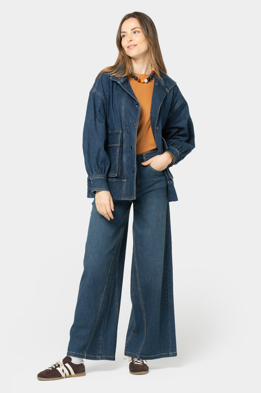 Full Length Wide Leg Denim Pant with Gusset