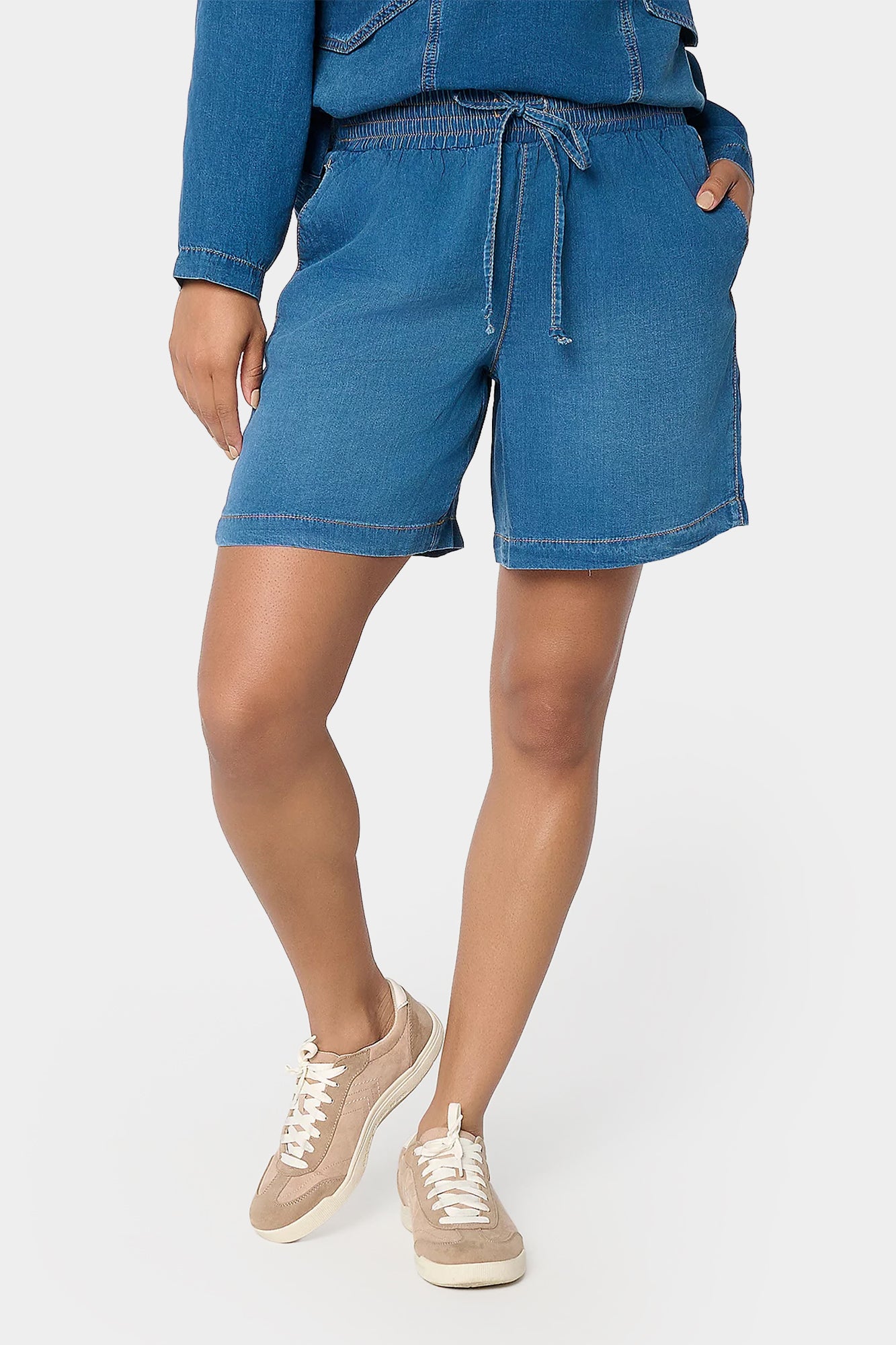 Denim Pull On Shorts w/ Smocked Waist
