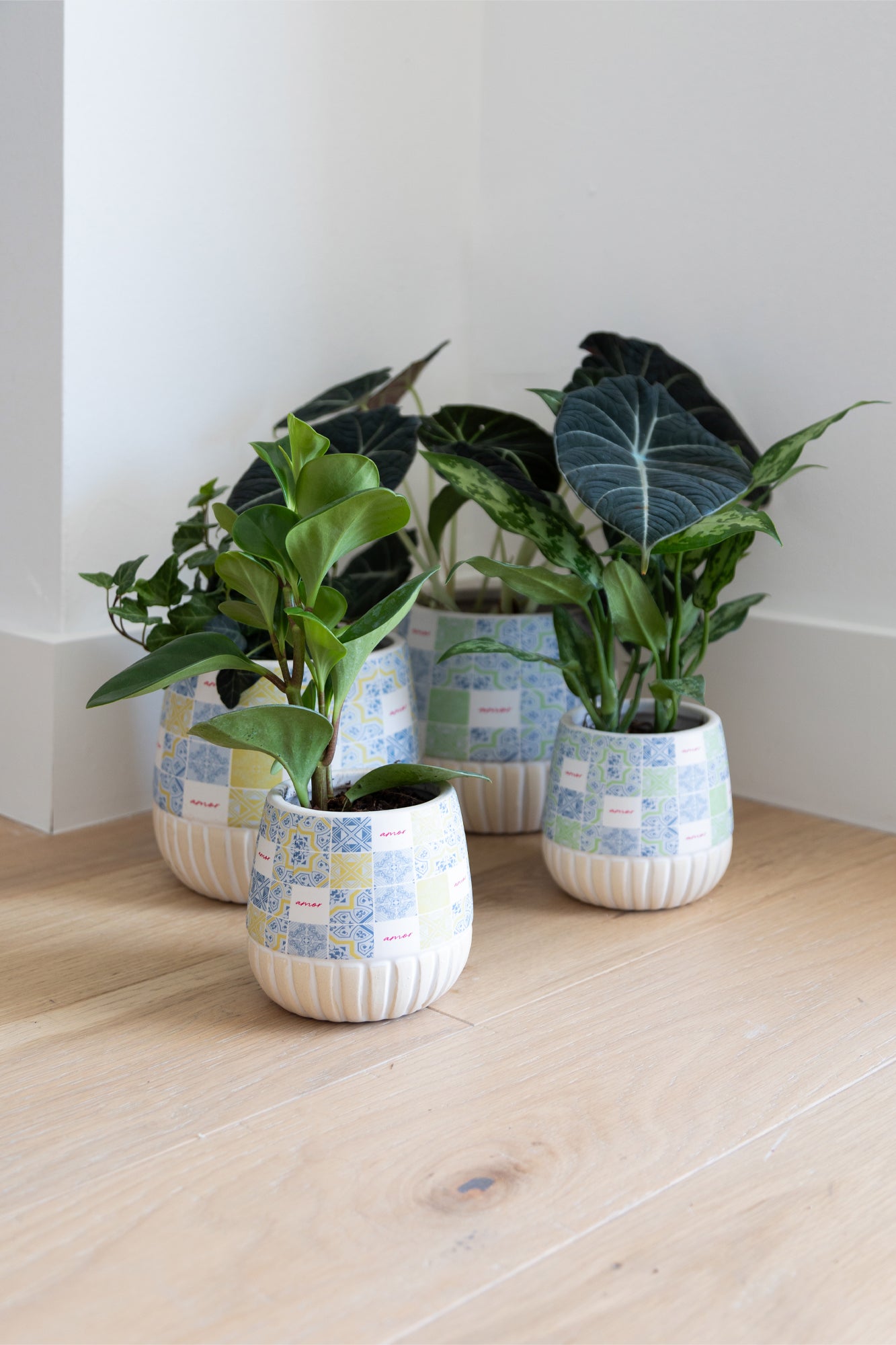 Spanish Tile Inspired Set of 2 Ceramic Planters