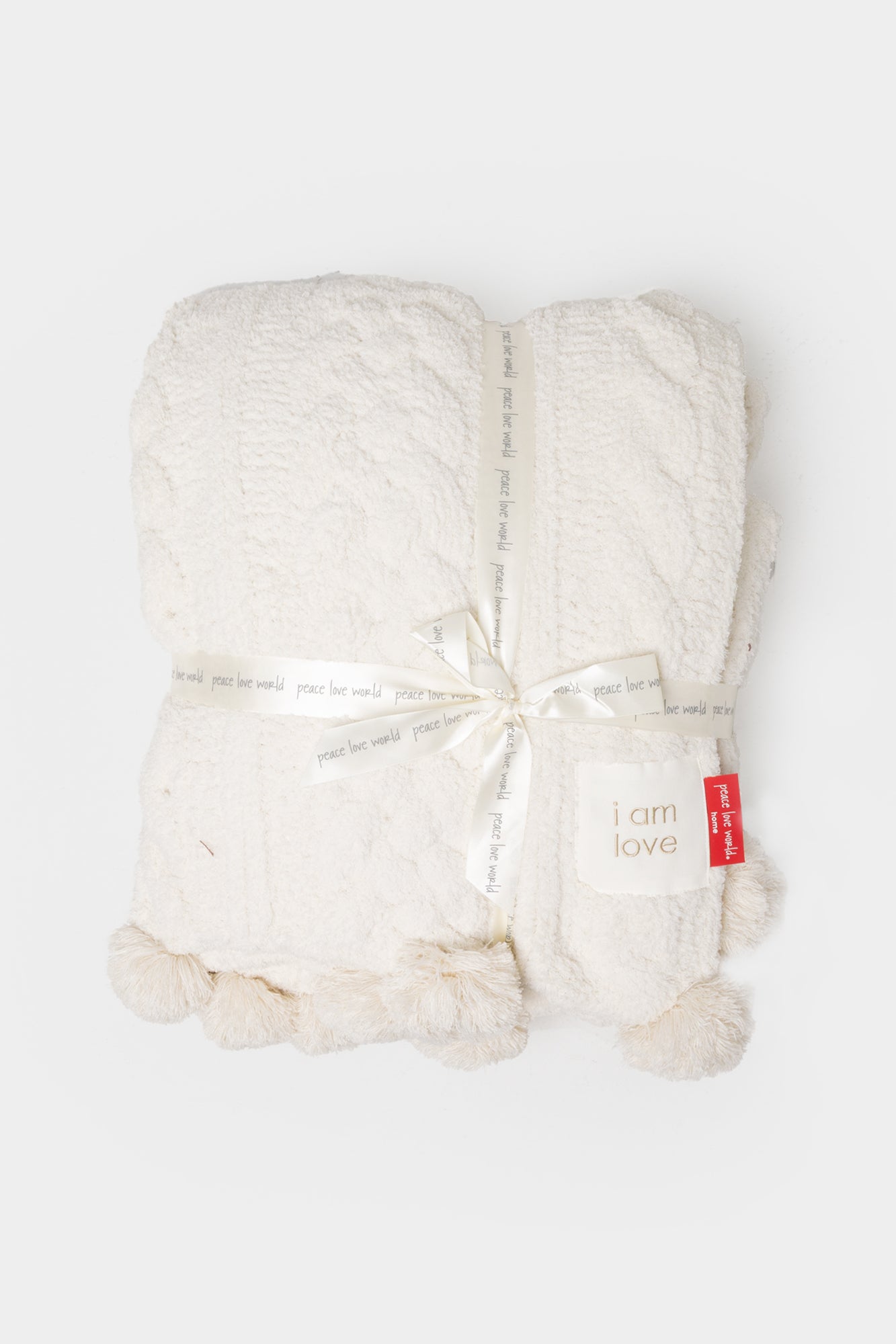 Pom Pom Cable Knit Blanket