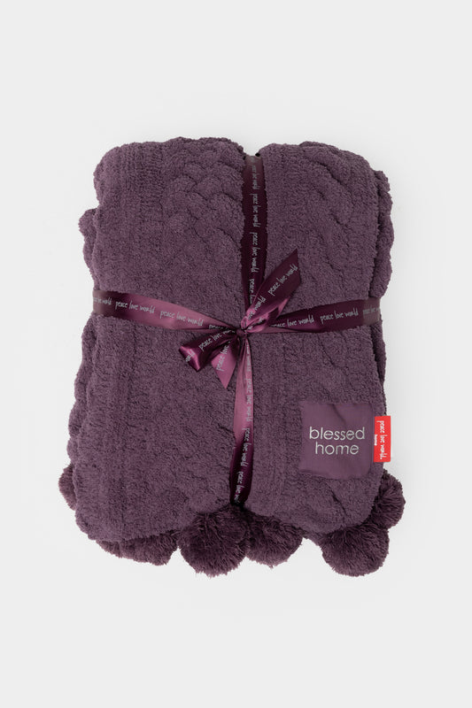 Pom Pom Cable Knit Blanket