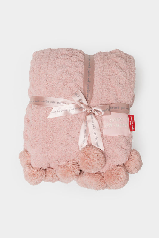 Pom Pom Cable Knit Blanket
