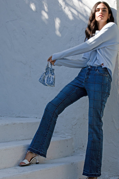patchwork flare jeans