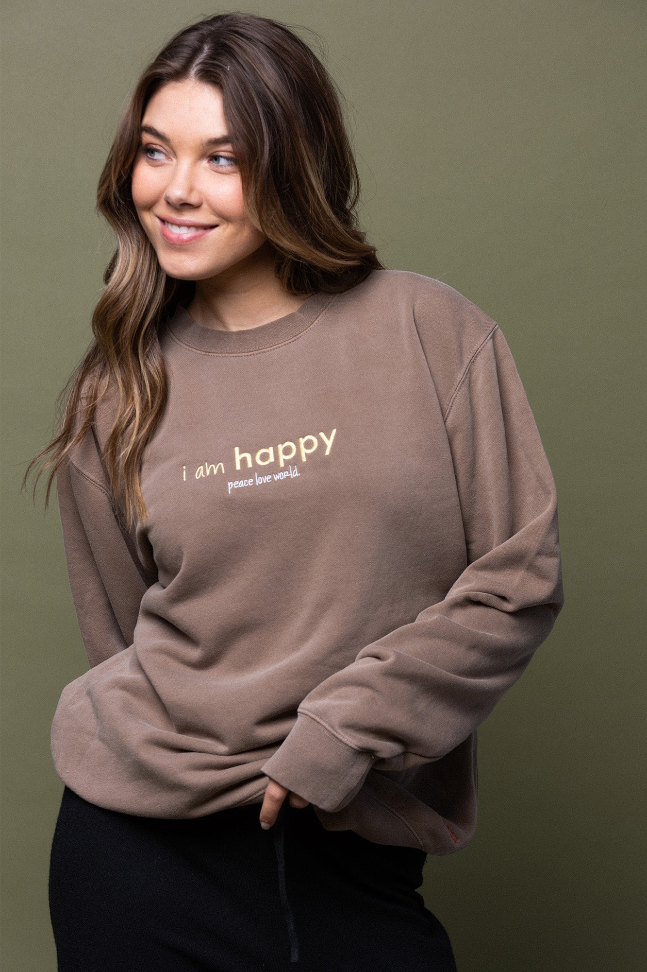 I am Happy Crew Neck Sweatshirt