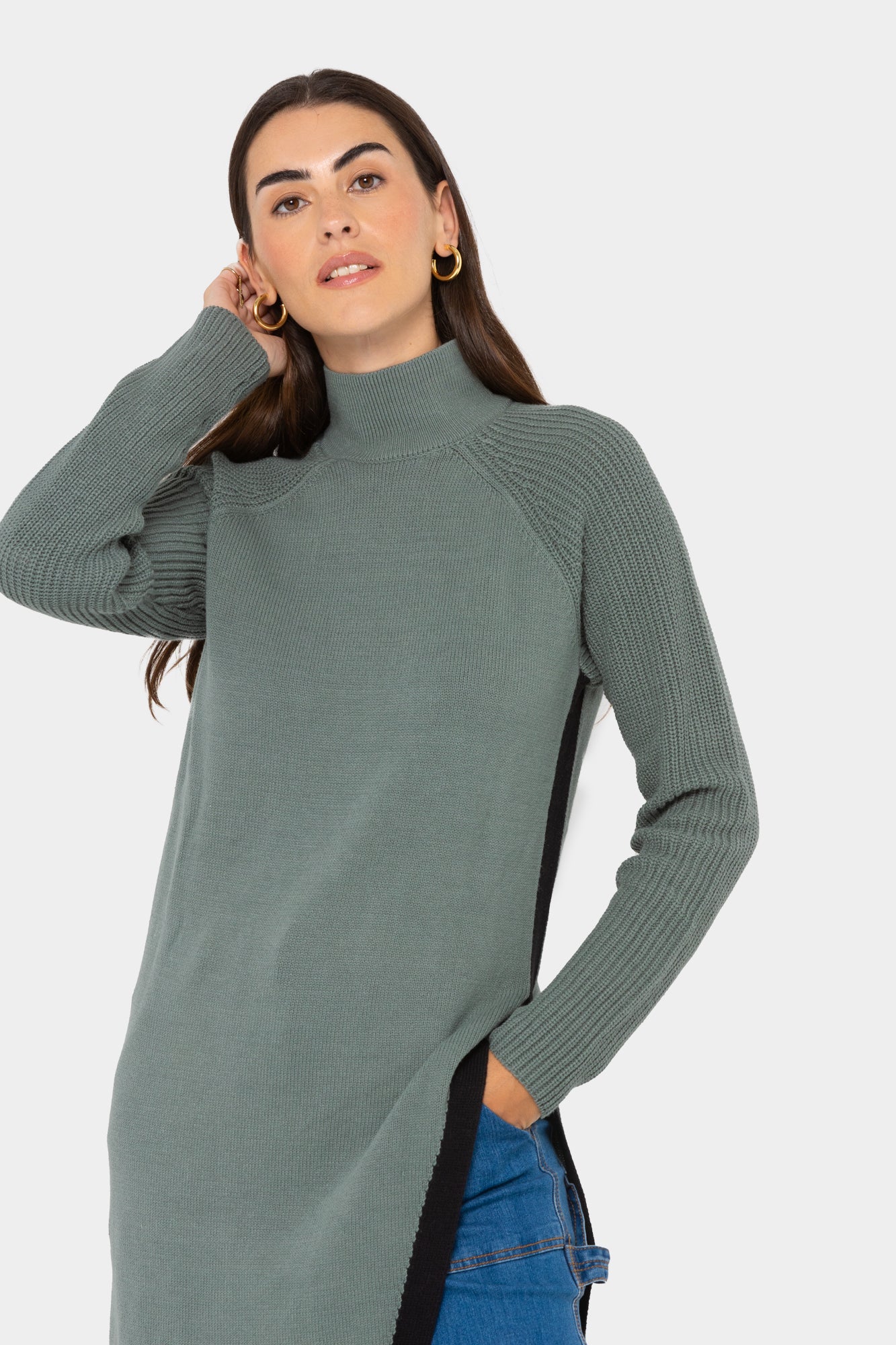 Mock Neck Midi Tunic Sweater