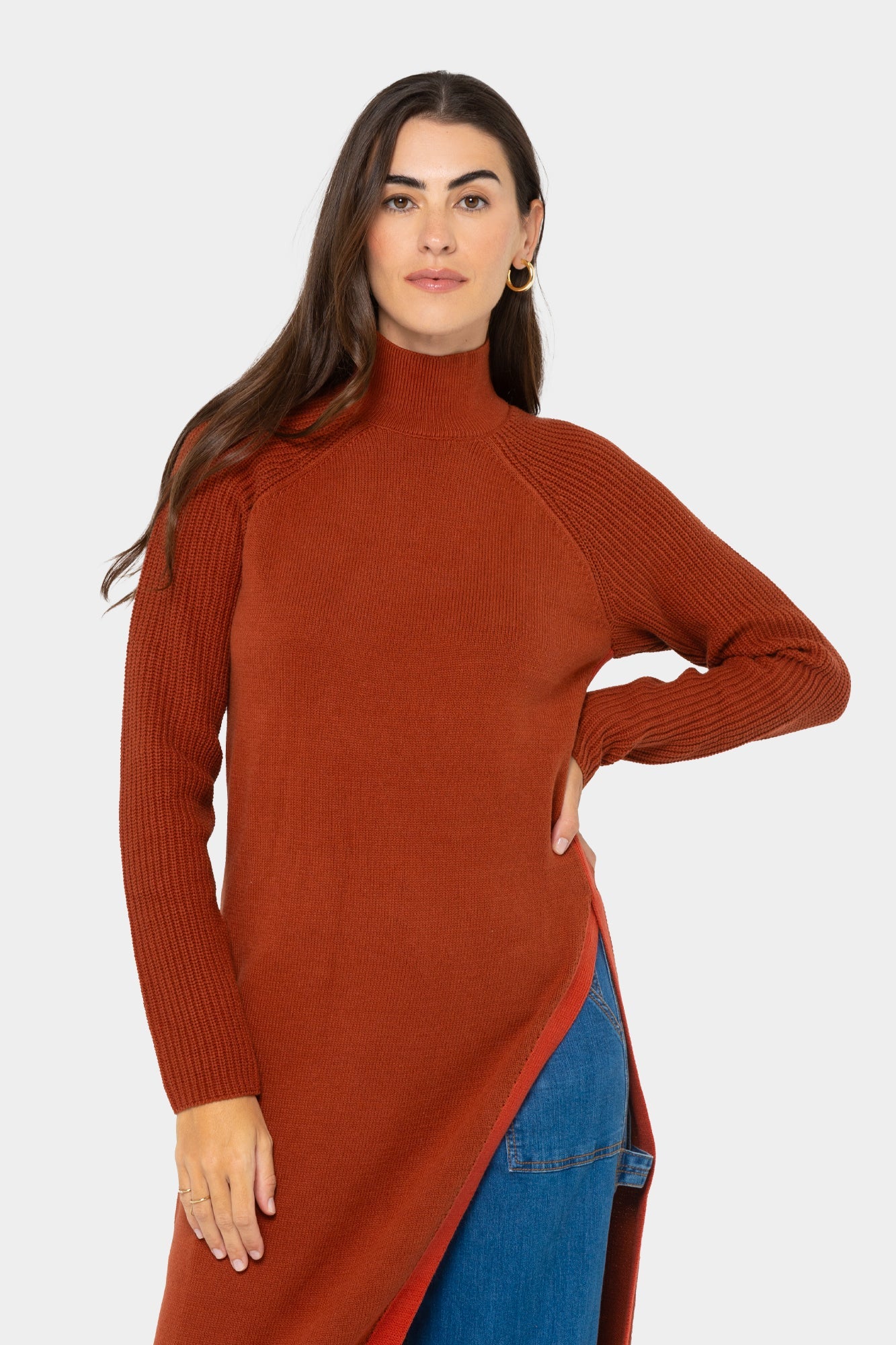 Mock Neck Midi Tunic Sweater